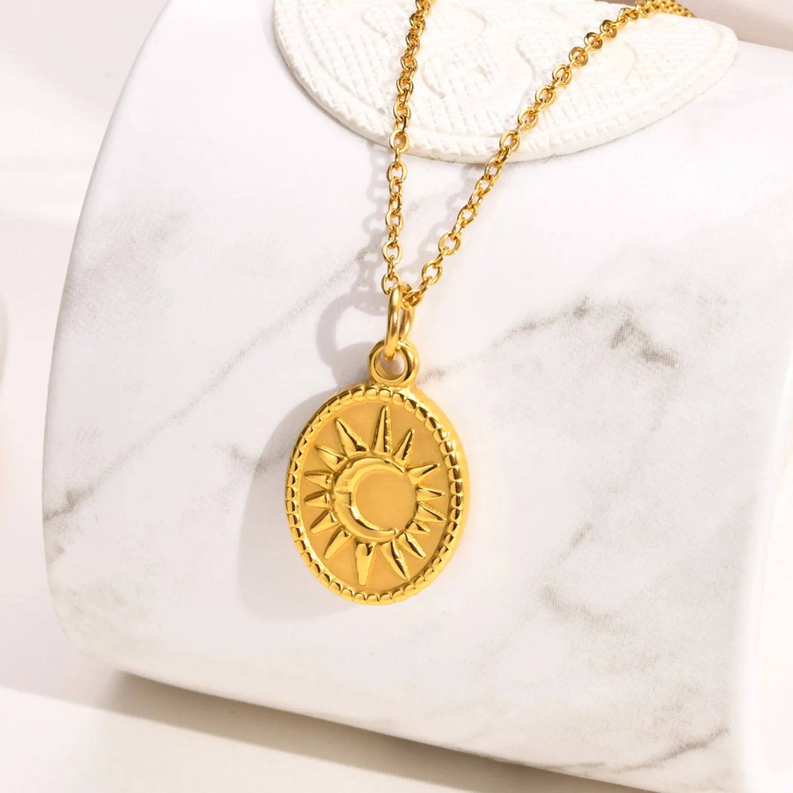 TheRyuko Stainless Steel Spiral Sun Flower Pendant Necklace for Women