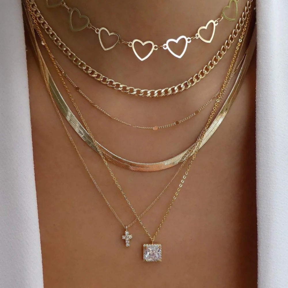 TheRyuko Vintage New Gold Color Multiple Styles Necklace For Women