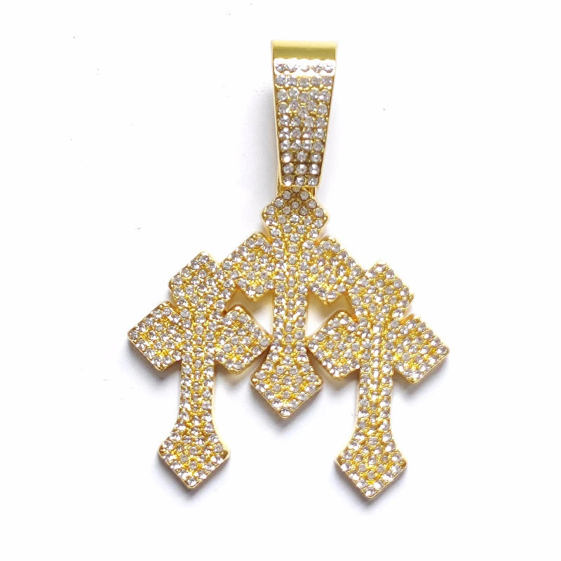 TheRyuko New Iced Out Stacked Crosses Pendant Necklaces for Men