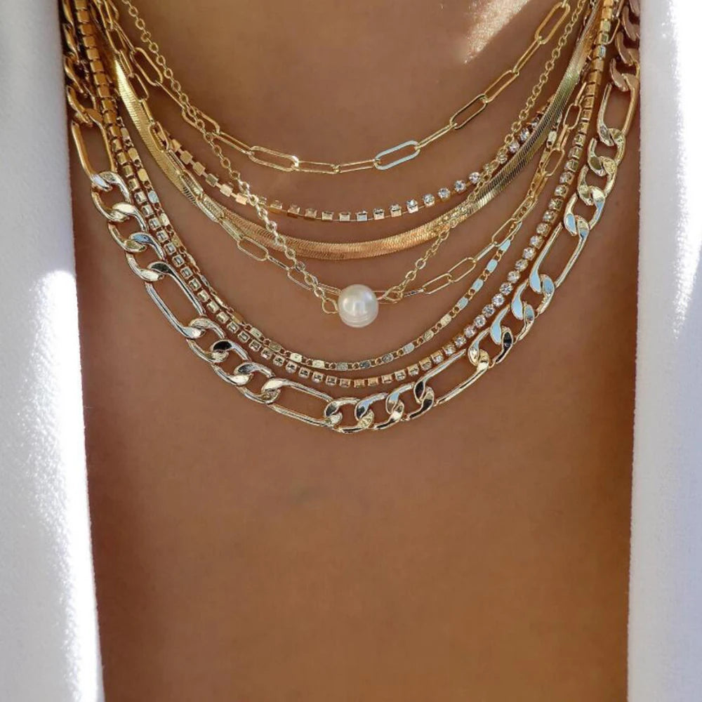 TheRyuko Vintage New Gold Color Multiple Styles Necklace For Women