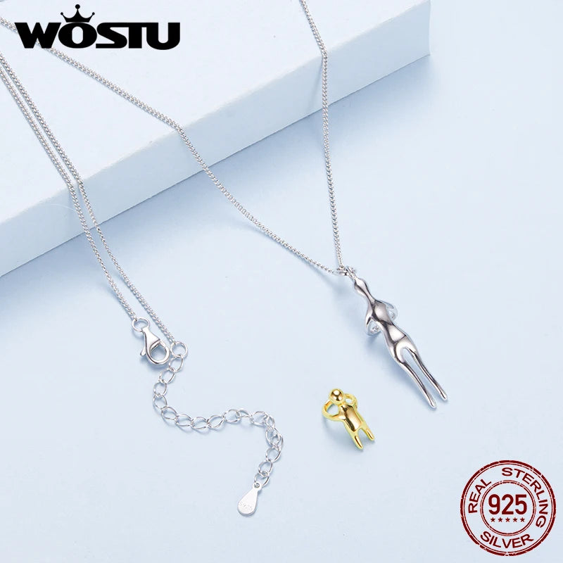 TheRyuko  Real 925 Sterling Silver Hug Embrace Pendant Necklace,