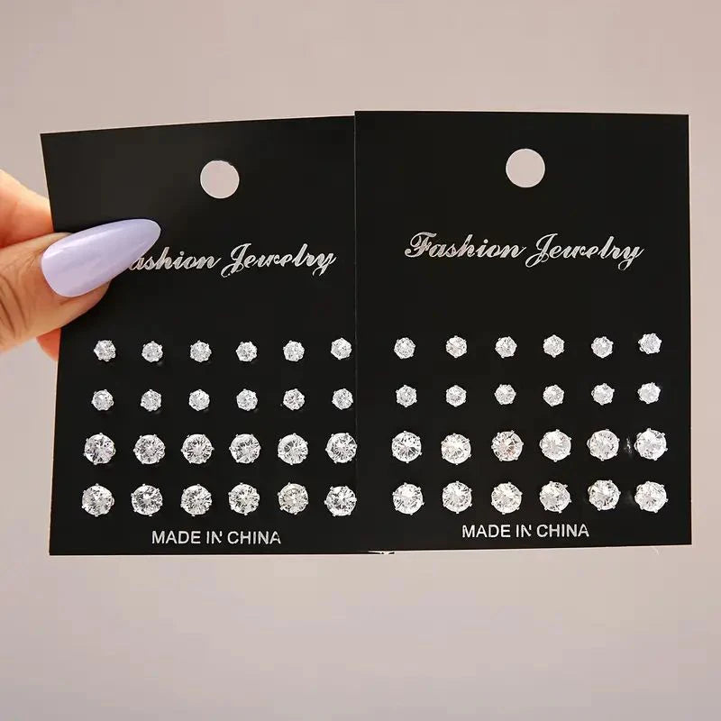 1TheRyuko 2/24/36 Pairs Shiny Zircon Stud Earrings Set for Women Men Daily