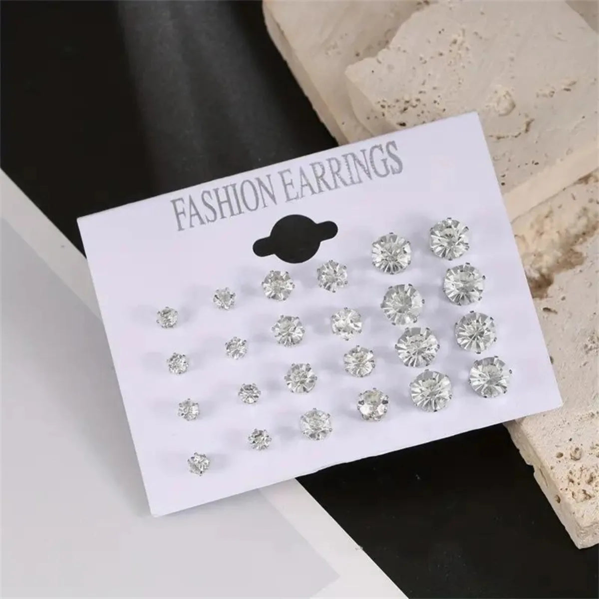 TheRyuko 12 Pairs Set Stainless Steel Stud Earrings with Gemstone Buds Round Earrings Unisex Fashion Jewelry Gifts