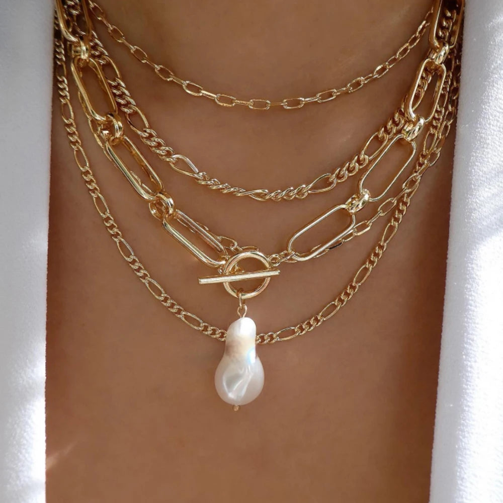TheRyuko Vintage New Gold Color Multiple Styles Necklace For Women