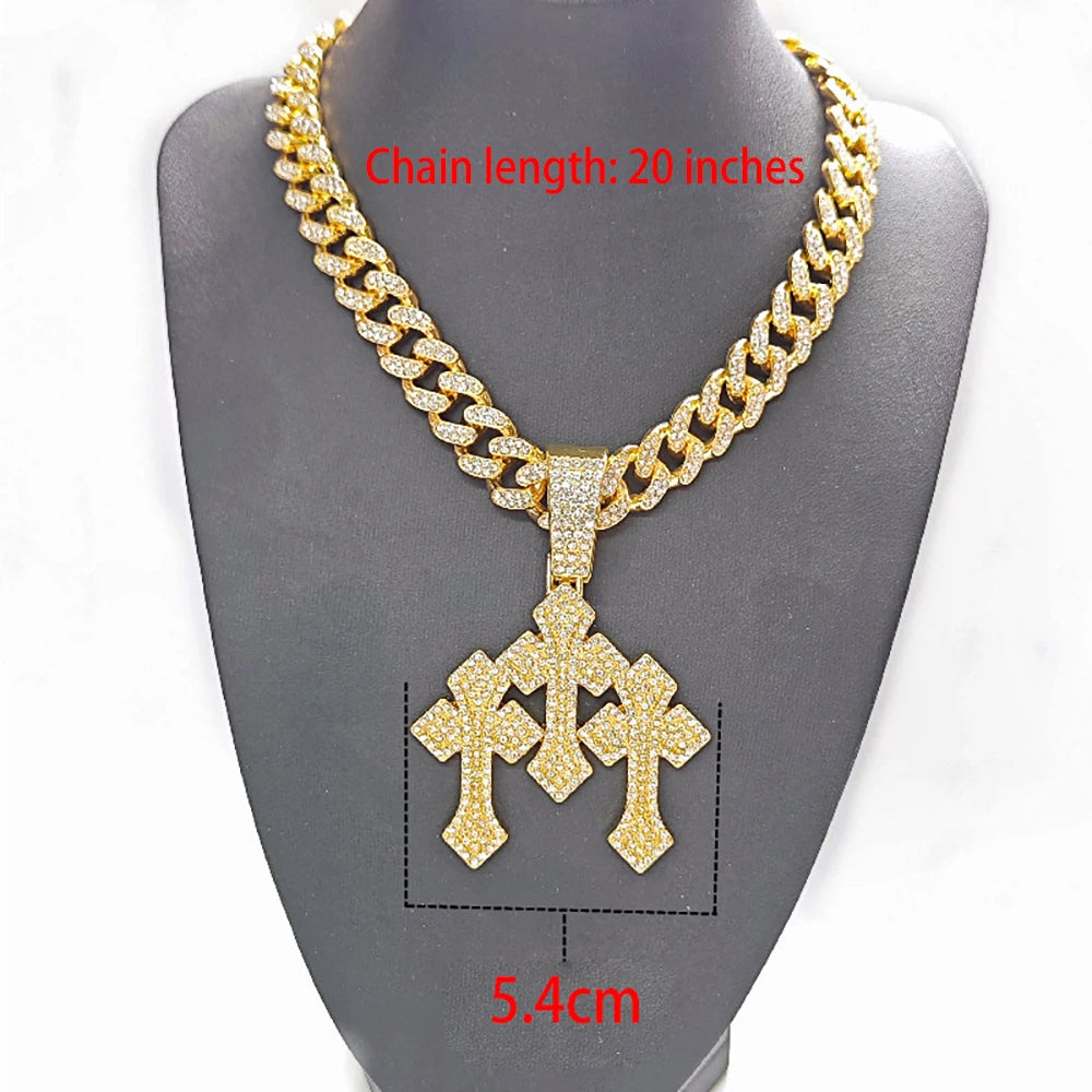 TheRyuko New Iced Out Stacked Crosses Pendant Necklaces for Men
