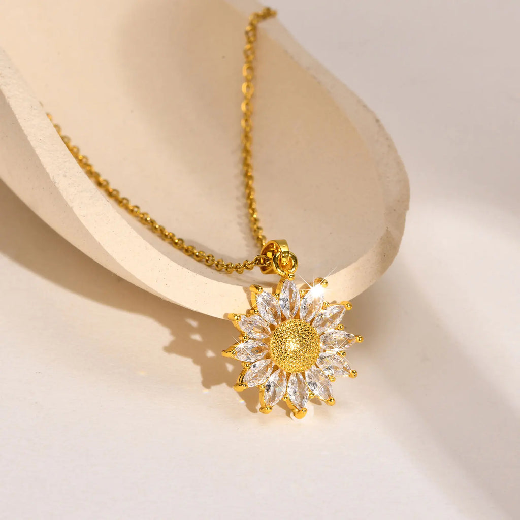TheRyuko Stainless Steel Spiral Sun Flower Pendant Necklace for Women