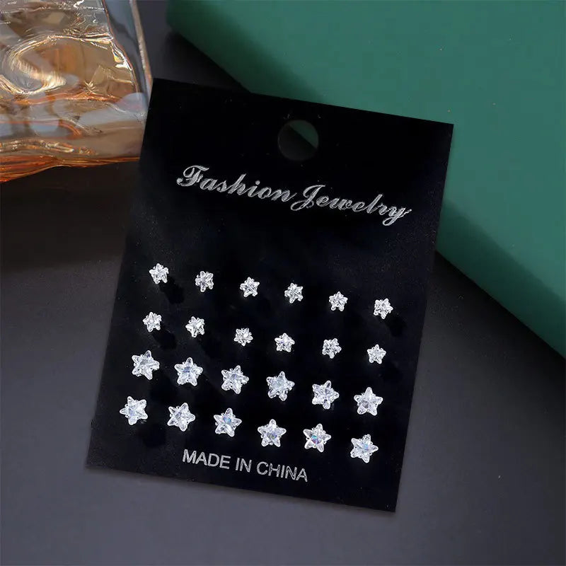 TheRyuko 12 Pairs Set Stainless Steel Stud Earrings with Gemstone Buds Round Earrings Unisex Fashion Jewelry Gifts