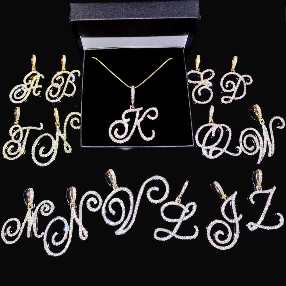 TheRyuko  A-Z Cursive Initial Letter Name Pendant Necklace For Women