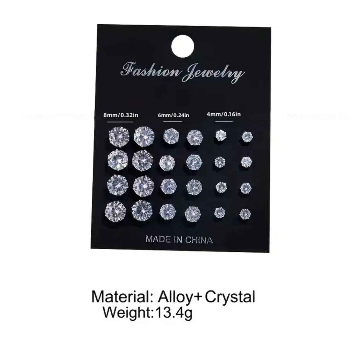 TheRyuko 12 Pairs Set Stainless Steel Stud Earrings with Gemstone Buds Round Earrings Unisex Fashion Jewelry Gifts