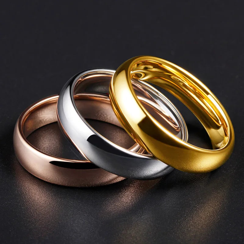 TheRyuko  Gold Stainless Steel Lover Couple Wedding Band Rings for Women Men