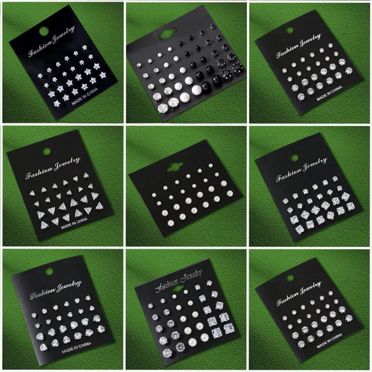 TheRyuko 12 Pairs Set Stainless Steel Stud Earrings with Gemstone Buds Round Earrings Unisex Fashion Jewelry Gifts
