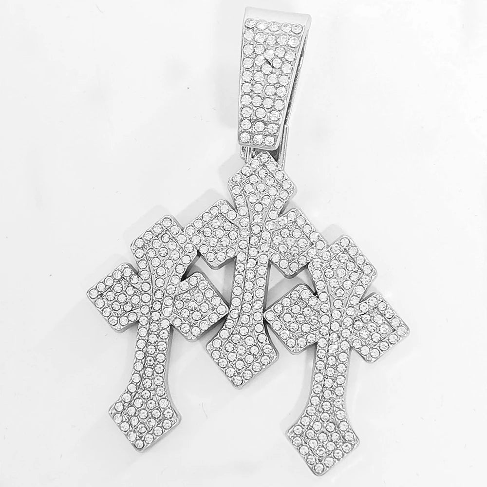 TheRyuko New Iced Out Stacked Crosses Pendant Necklaces for Men