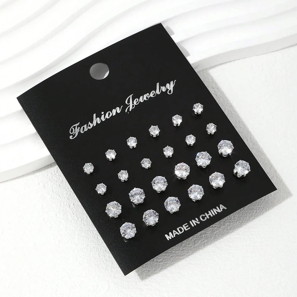 1TheRyuko 2/24/36 Pairs Shiny Zircon Stud Earrings Set for Women Men Daily
