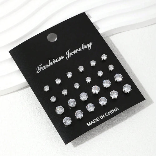 1TheRyuko 2/24/36 Pairs Shiny Zircon Stud Earrings Set for Women Men Daily