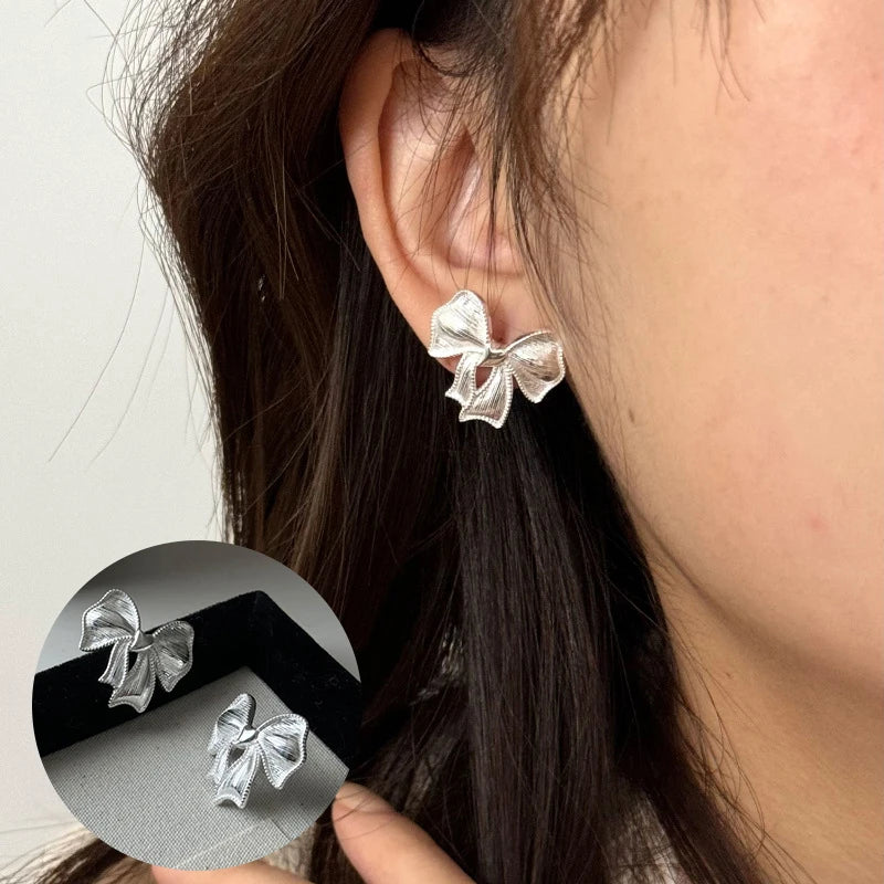 TheRyuko  925 Sterling Silver Bow Knot Earring for Women