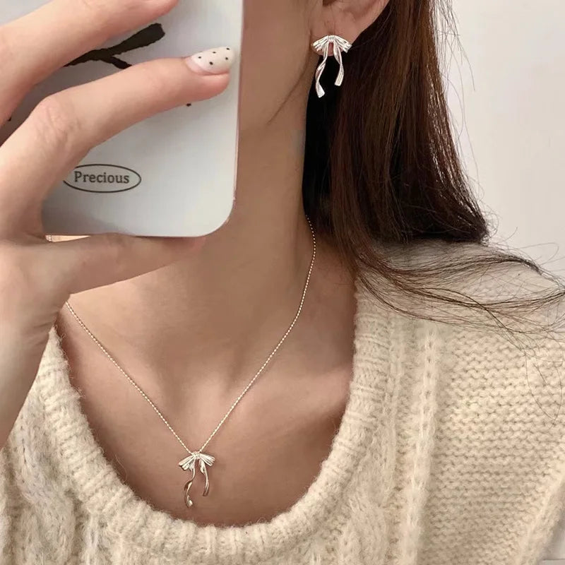 TheRyuko  925 Sterling Silver Bow Knot Earring for Women