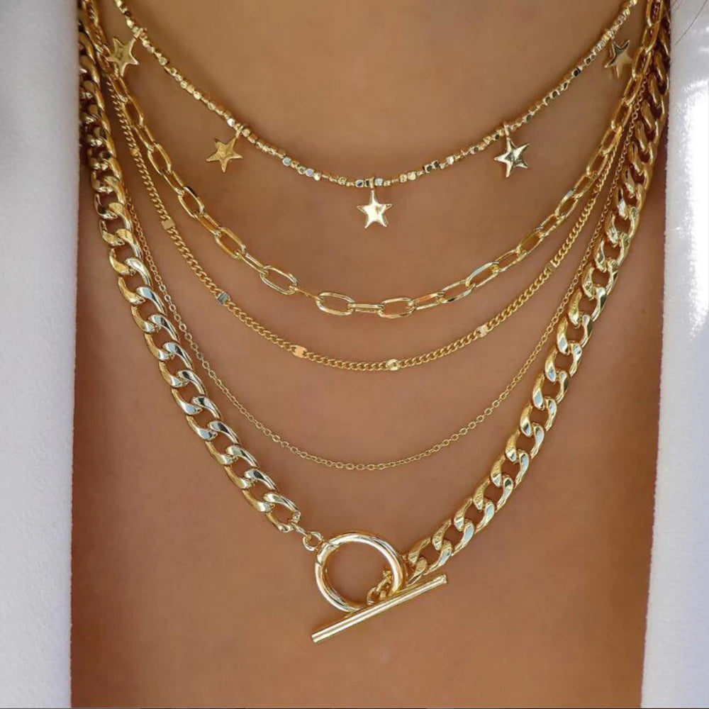 TheRyuko Vintage New Gold Color Multiple Styles Necklace For Women