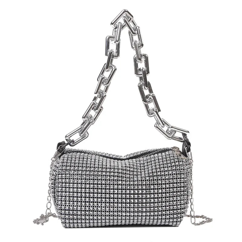 TheRyuko Allover Rhinestone Bucket Bag, Glitter Chain Prom Purse, Crossbody Bag (6.3*3.54) Inch