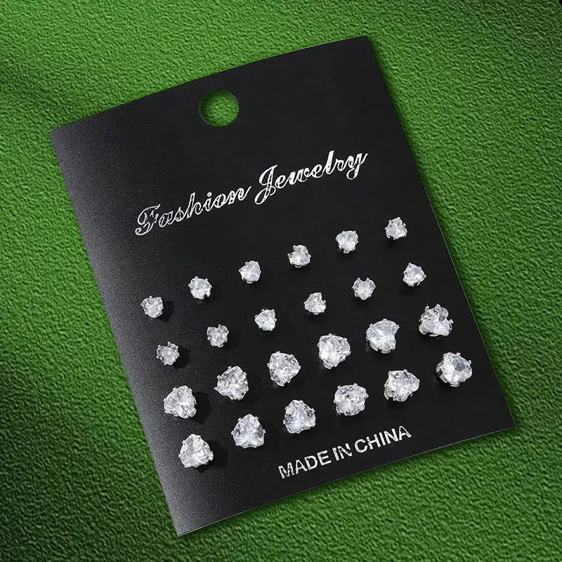 TheRyuko 12 Pairs Set Stainless Steel Stud Earrings with Gemstone Buds Round Earrings Unisex Fashion Jewelry Gifts