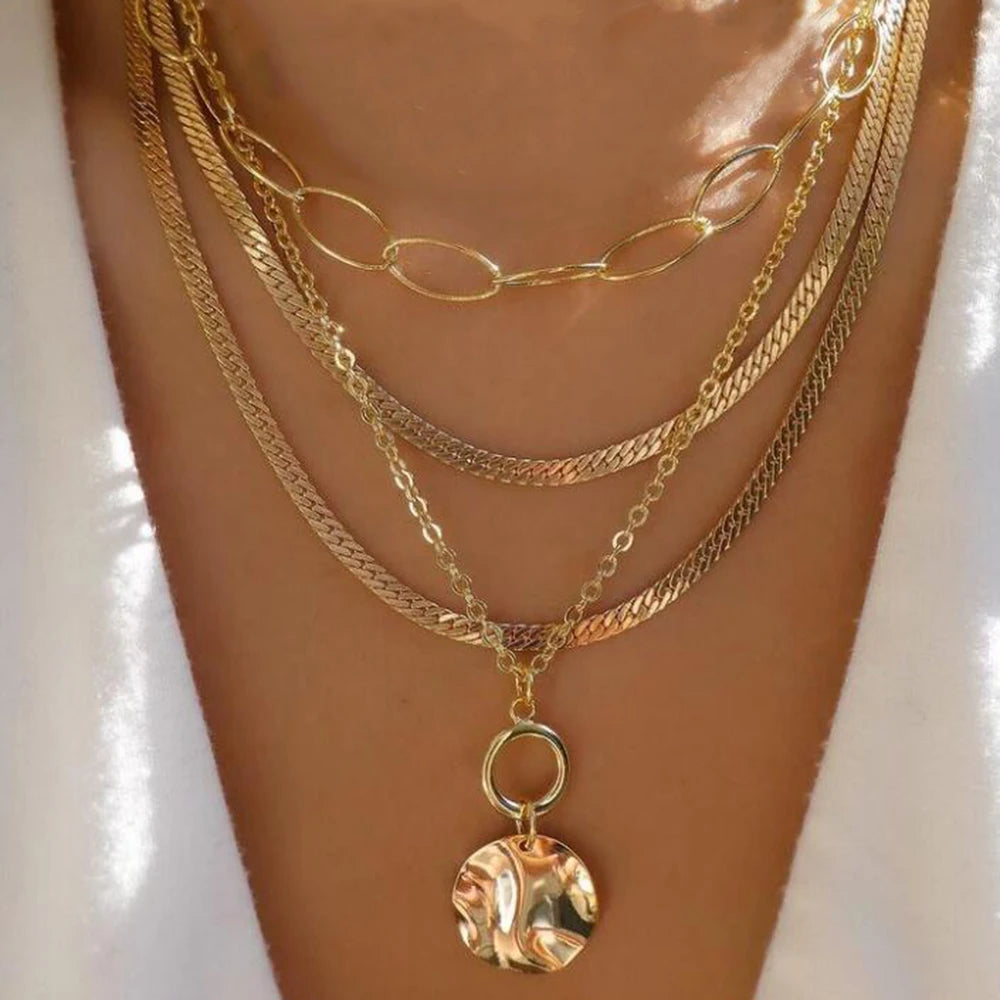 TheRyuko Vintage New Gold Color Multiple Styles Necklace For Women