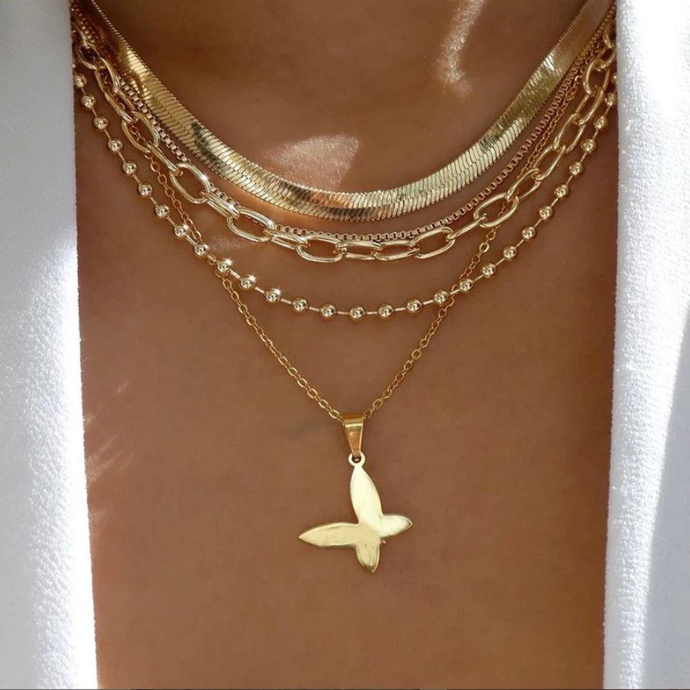 TheRyuko Vintage New Gold Color Multiple Styles Necklace For Women