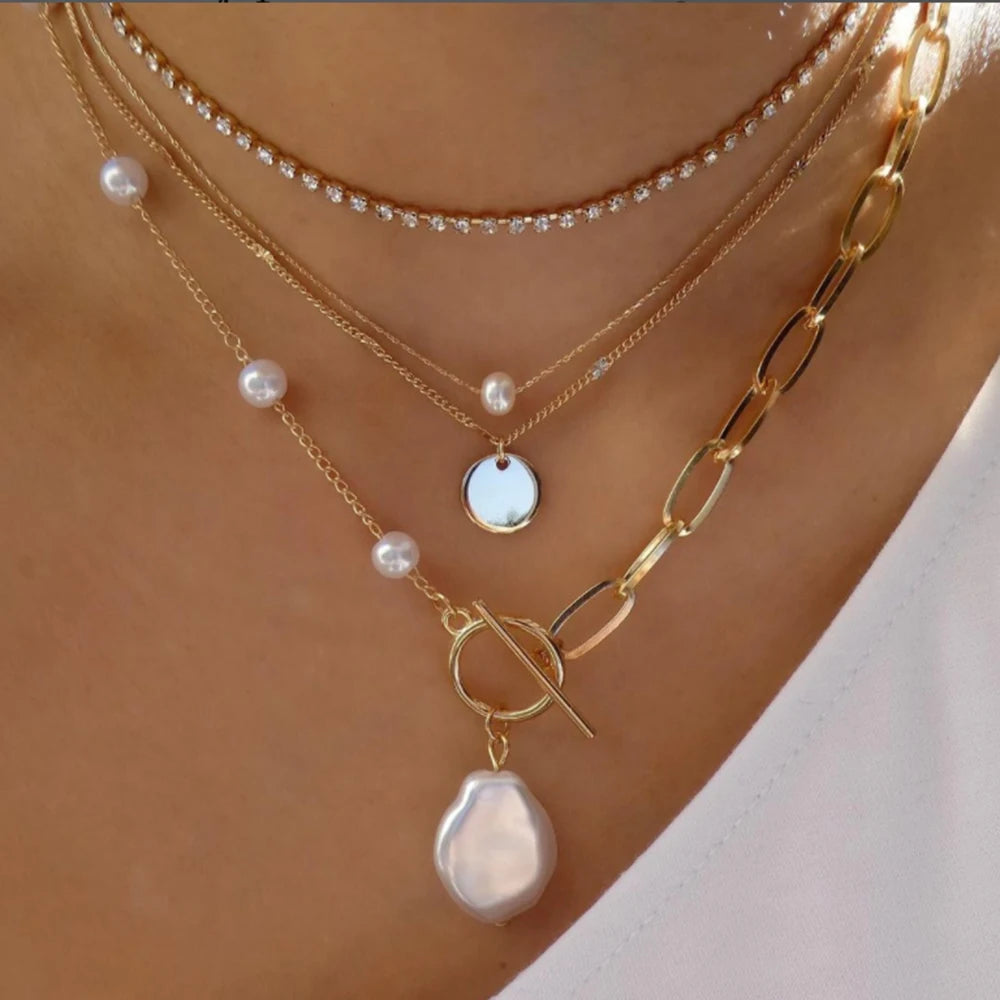 TheRyuko Vintage New Gold Color Multiple Styles Necklace For Women